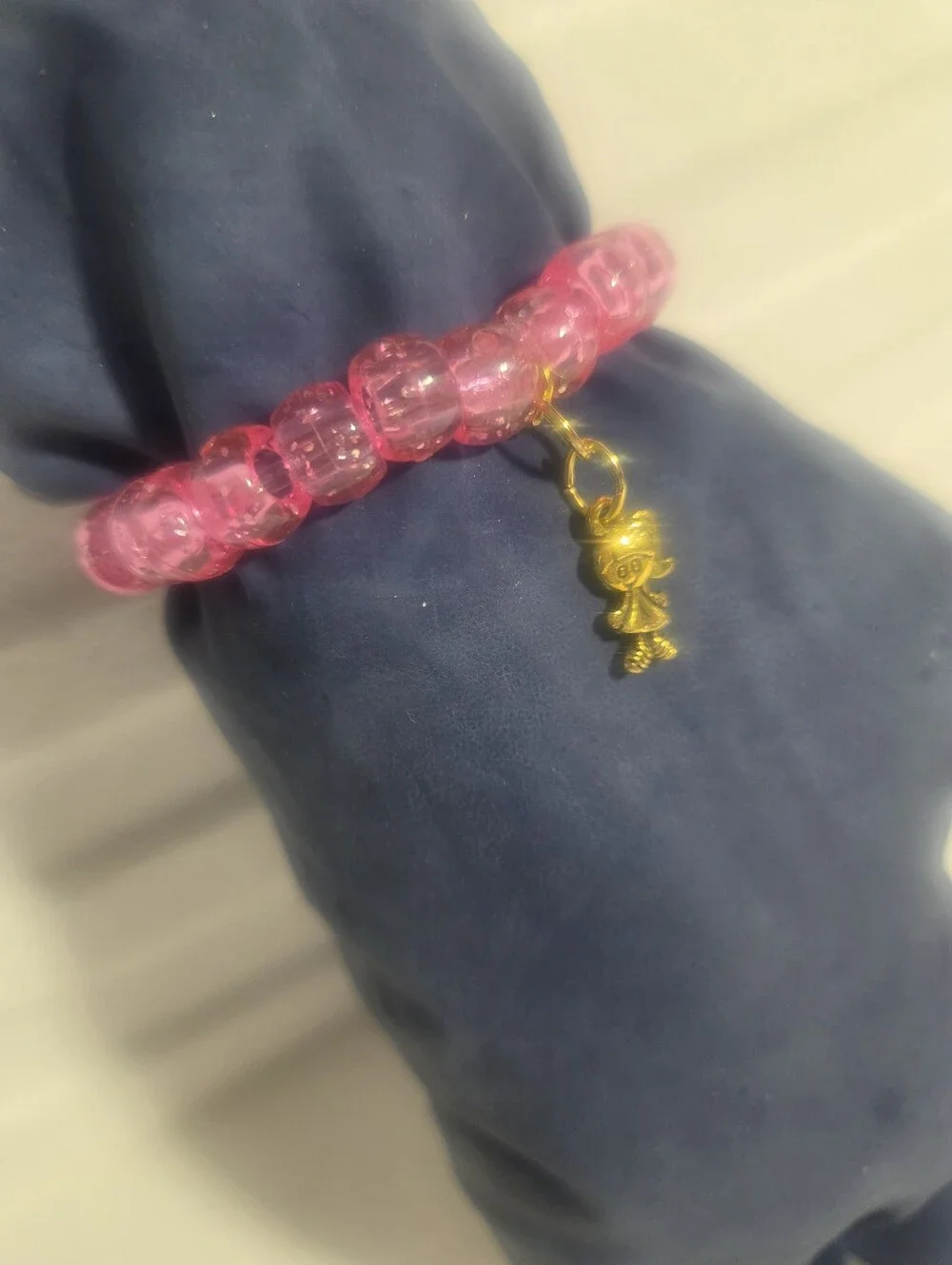 Handcrafted Pink Beaded Bracelet with Gold Girl Charm - Picture 3 of 9